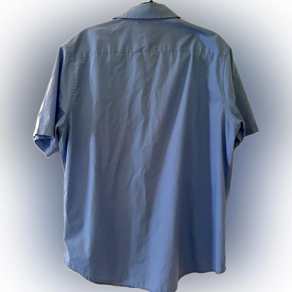 Men's Short Sleeve Button Down Blue Shirt Large